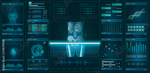HUD GUI element ui medical examination. Display set of virtual interface elements. Modern medical examination HUD style