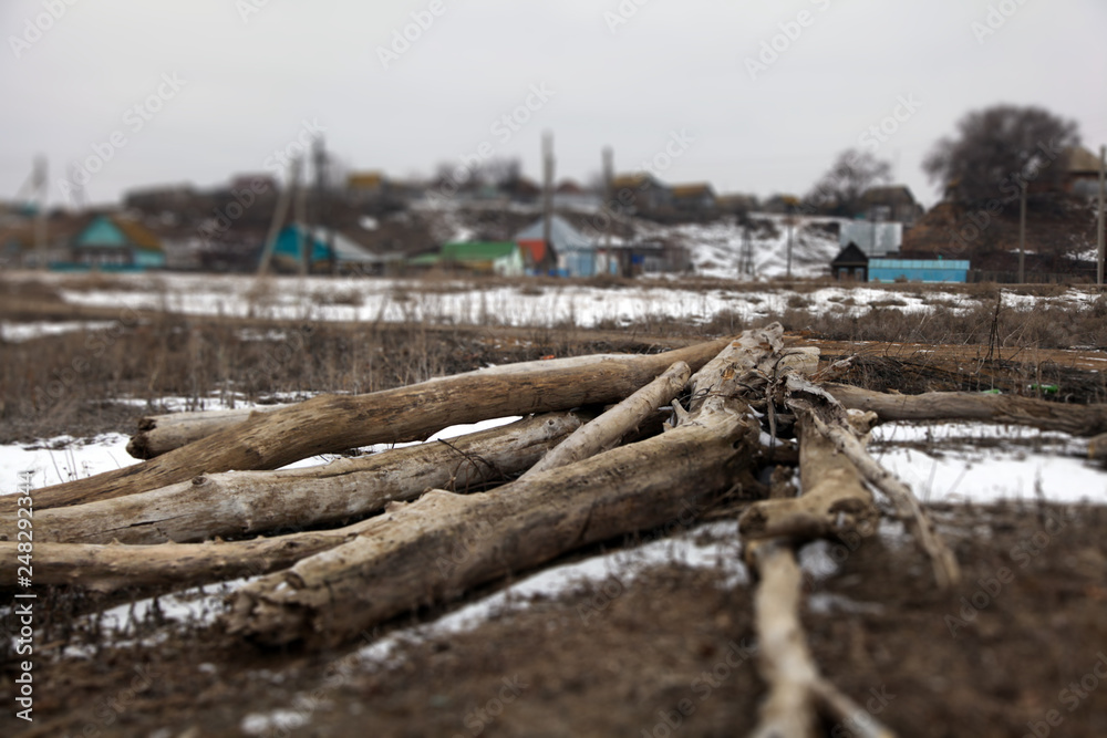 Blurred winter landscape. Fog on the Volga River, Astrakhan Region, Russia. Defocused.tilt-shift effect Blurred winter landscape. Fog on the Volga River, Astrakhan Region, Russia. Defocused.tilt-shift effect