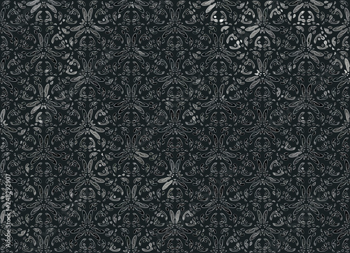 Dark vector background with light floral ornament for wallpaper