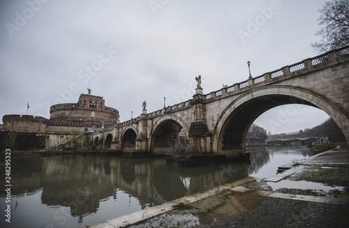 Panoramic view on the Aelian Bridge (Ponte Sant'Angelo ) and Castle Sant'Angelo in Rome Italy