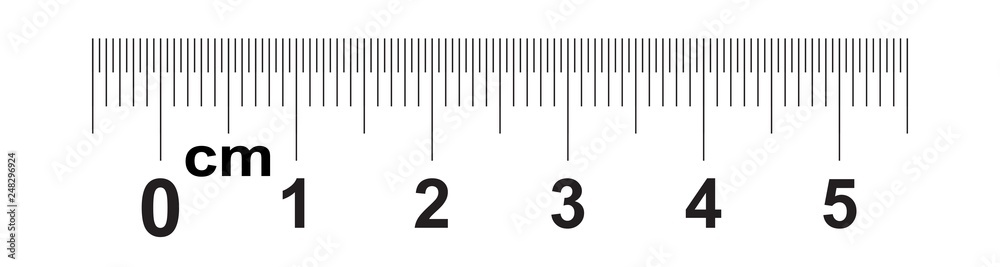 Ruler 5 centimeter. Ruler 50 mm. Value of division 0.5 mm. Precise length  measurement device. Calibration grid. Stock Vector