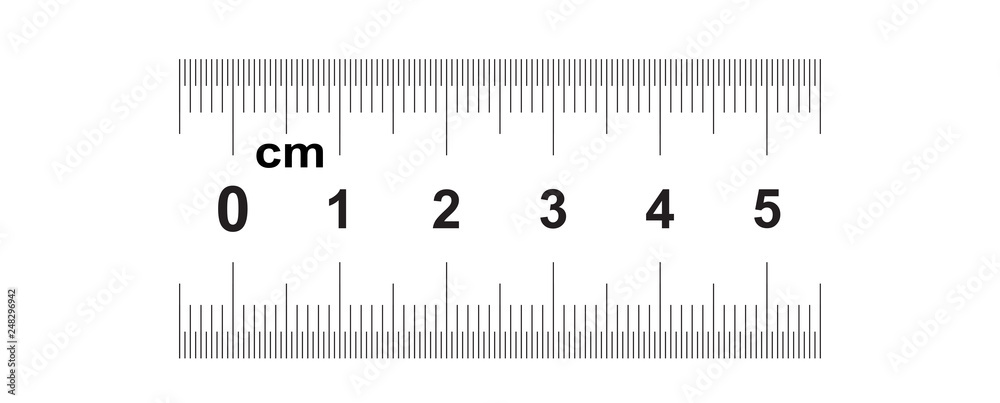 Double sided Ruler 5 centimeter or 50 mm. Value of division 0.5 mm. Precise length measurement device. Calibration grid. Double sided Ruler 5 centimeter or 50 mm. Value of division 0.5 mm. Precise length measurement device. Calibration grid.