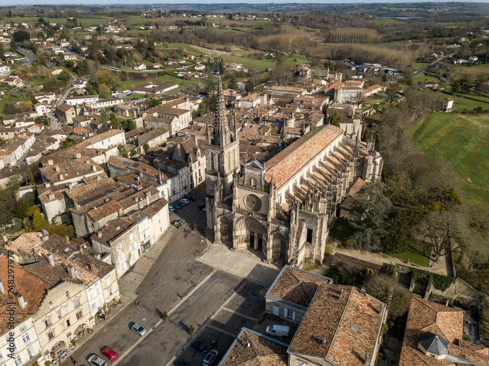 Aerial view, Cathedral of Bazas, Gironde, Aquitaine, film by drone Stock  Photo | Adobe Stock