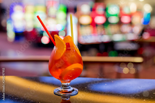 Aperol Spritz cocktail on the bar. Orange cocktail. 