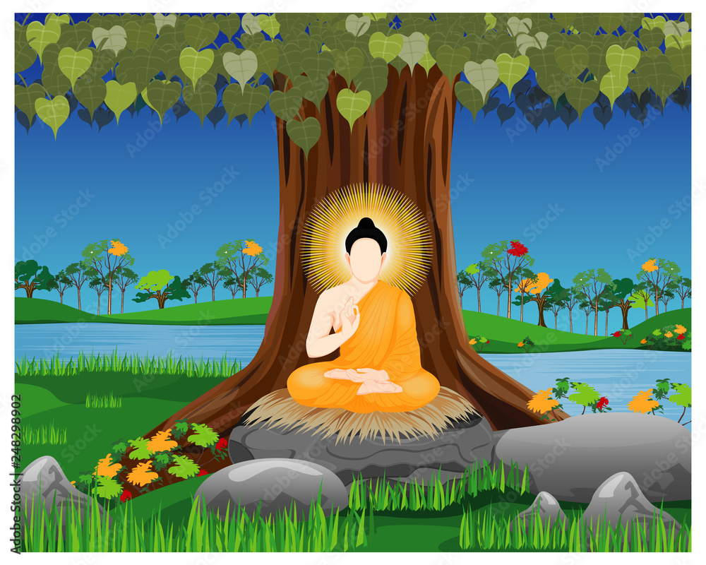 The Buddha meditation under Bodhi tree vector design Stock Vector ...