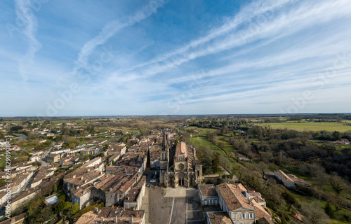 Aerial view, Cathedral of Bazas, Gironde, Aquitaine, film by drone