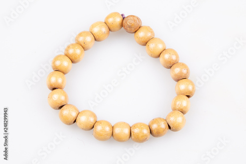 wood bracelet beads on white background