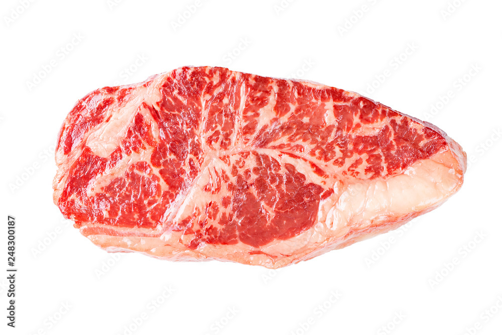 Raw striploin beef steak isolated against white. top view Raw striploin beef steak isolated against white. top view