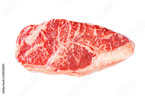 Raw striploin beef steak isolated against white. top view