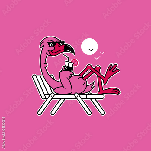 FLAMINGO CHILLING WITH COCKTAIL PINK BACKGROUND