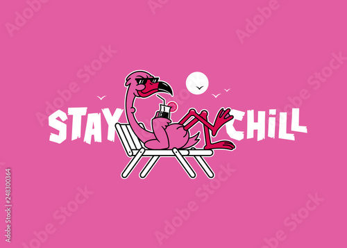 STAY CHILL FLAMINGO WITH COCKTAIL PINK BACKGROUND