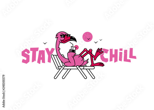 STAY CHILL FLAMINGO WITH COCKTAIL WHITE BACKGROUND