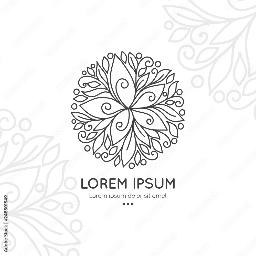 Black linear leaf emblem. Elegant, classic vector. Can be used for jewelry, beauty and fashion industry. Great for logo, monogram, invitation, flyer, menu, brochure, background, or any desired idea.