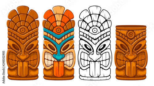 Wooden Tiki Mask Set photo