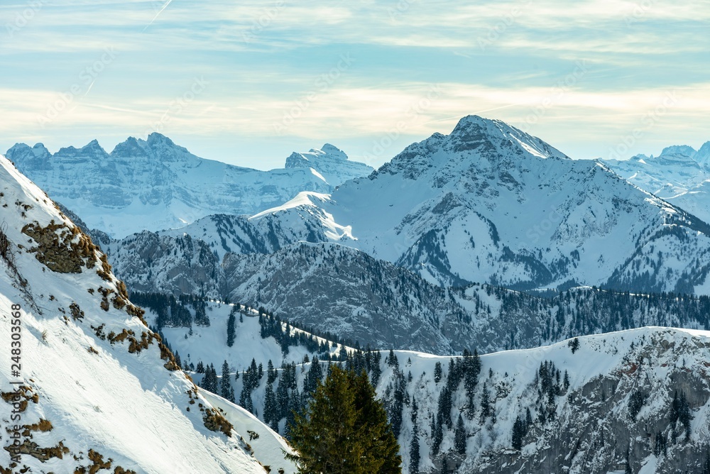 Landscape of Alps mountains in winter