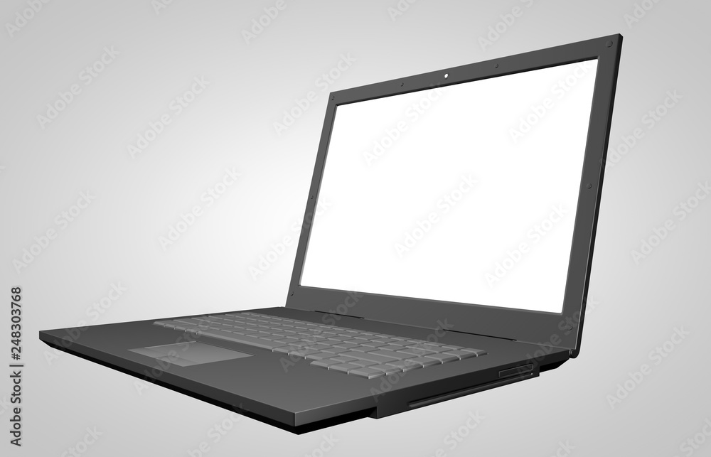 Laptop with blank screen on white background Laptop with blank screen on white background