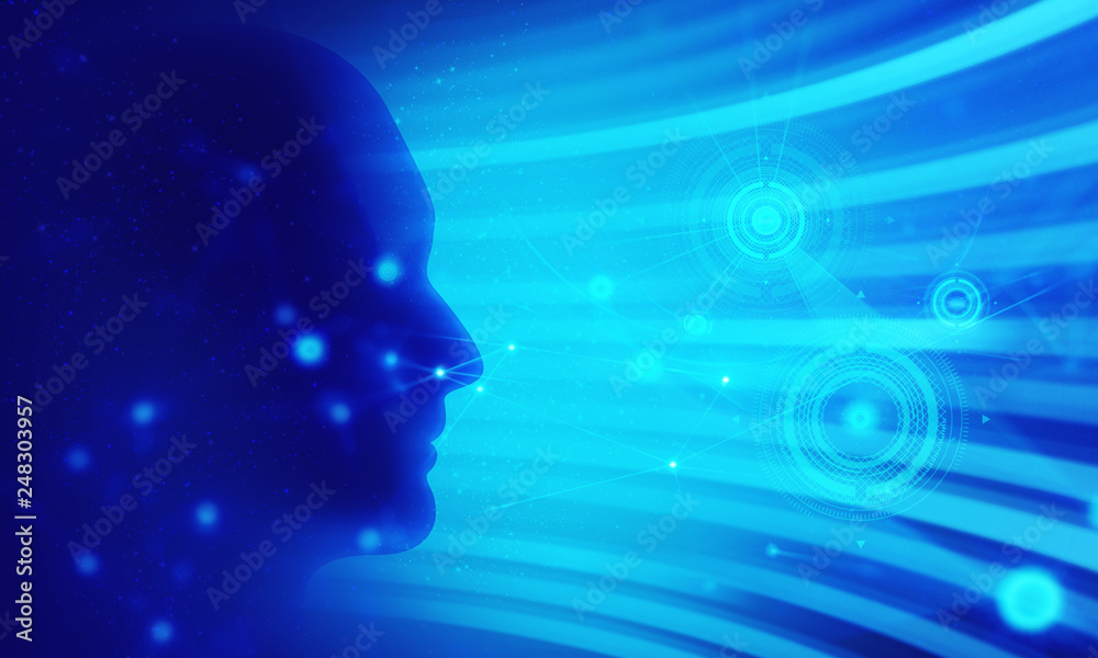 3d brain human head with digital ai network technology illustration background 3d brain human head with digital ai network technology illustration background