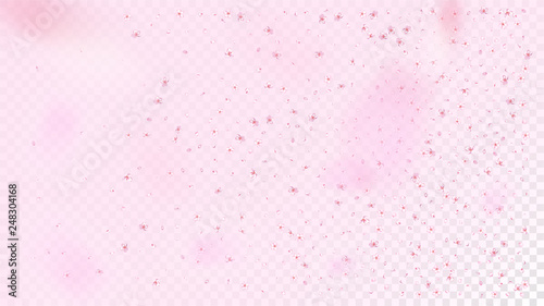Nice Sakura Blossom Isolated Vector. Beautiful Falling 3d Petals Wedding Border. Japanese Gradient Flowers Wallpaper. Valentine, Mother's Day Beautiful Nice Sakura Blossom Isolated on Rose