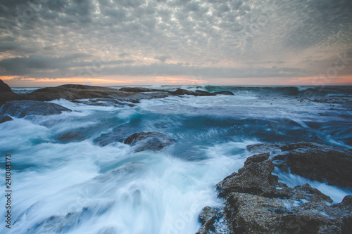 Wide angle view of a seascape scene in Seapoint in Cape town south africa