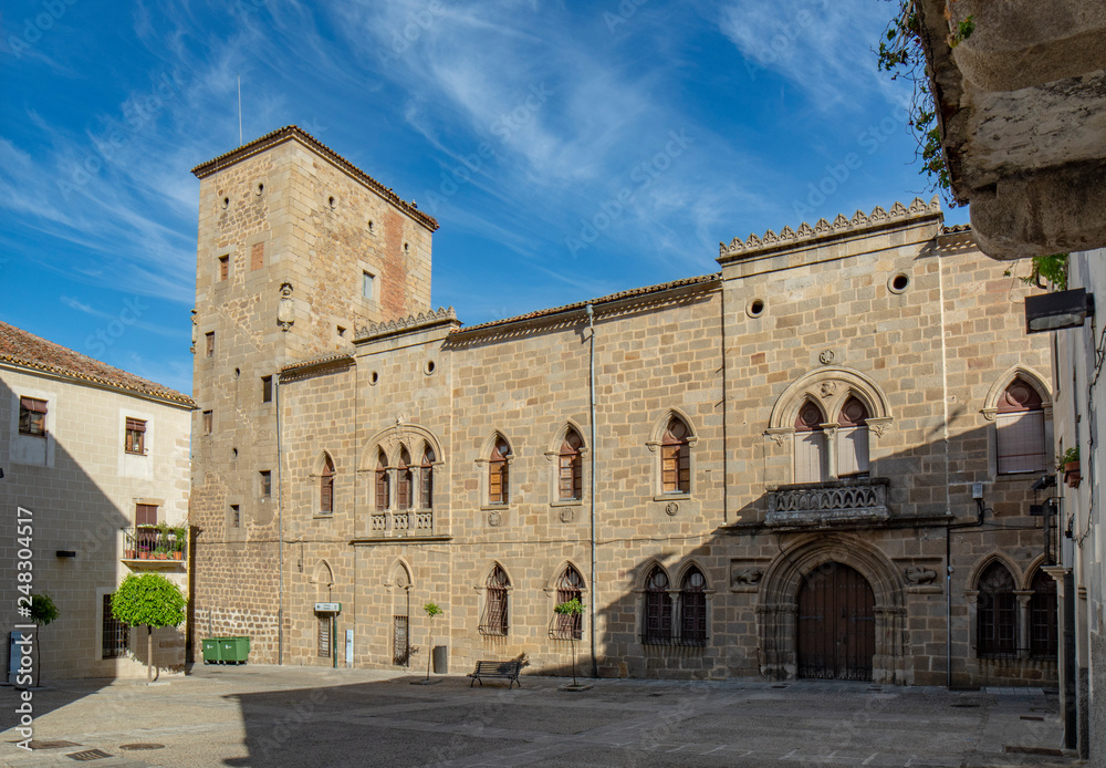 Main facade of the Monroy Palace in Plasencia, Spain