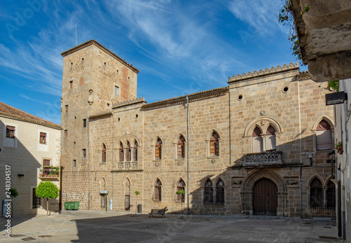 Main facade of the Monroy Palace in Plasencia, Spain