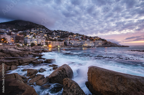 Wide angle view of a seascape scene in Seapoint in Cape town south africa photo