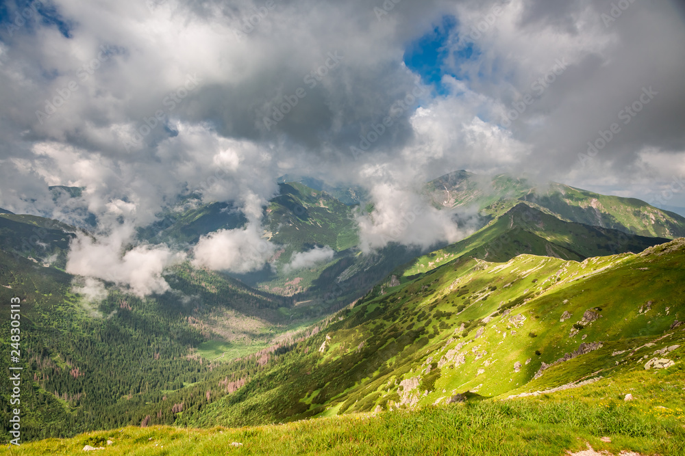 Fototapeta premium View from Kasprowy Wierch to green valey in Tatras, Poland