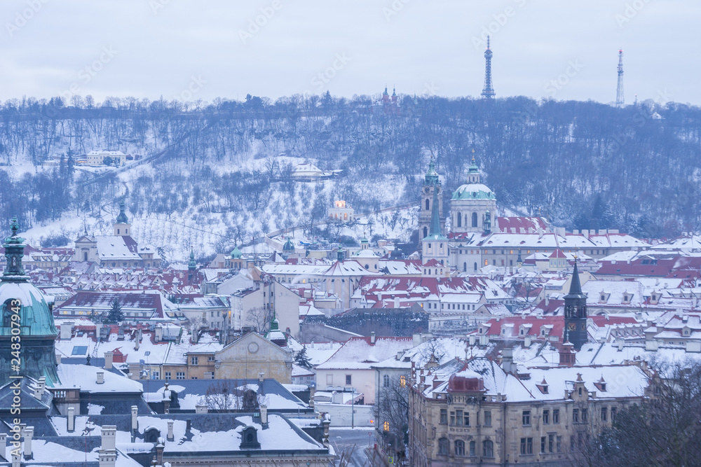 Prague in Winter, Cityscape of Mala Strana district