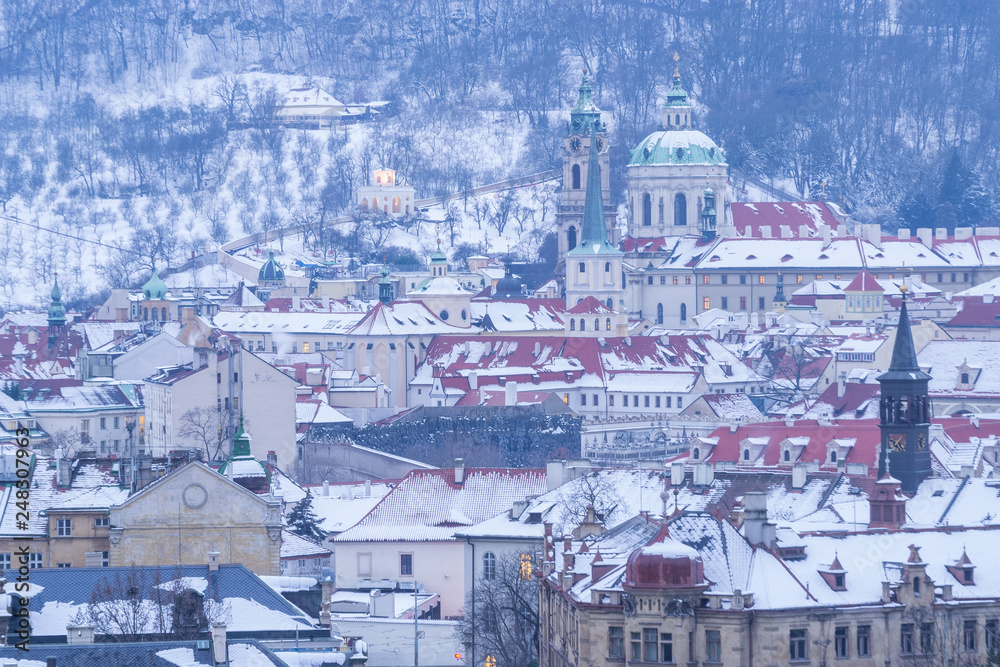 Prague in Winter, Cityscape of Mala Strana district