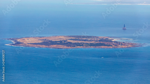 Aerial view of Robben island - location of most famous prison in South Africa photo