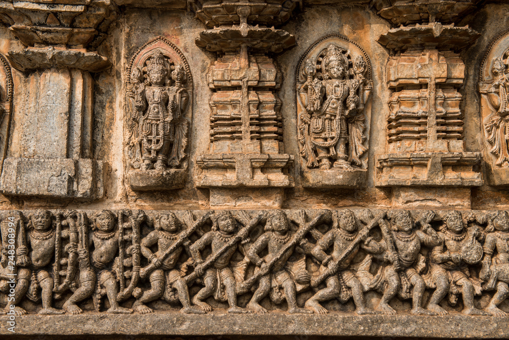 statues, temple, sculpture, wall, hindu, hinduism, ancient, mysore,  somanathapura, india, travel, tourism, india travel, stone, worship, god,  goddess, gods, carving, art, artistic, intricate Stock Photo | Adobe Stock