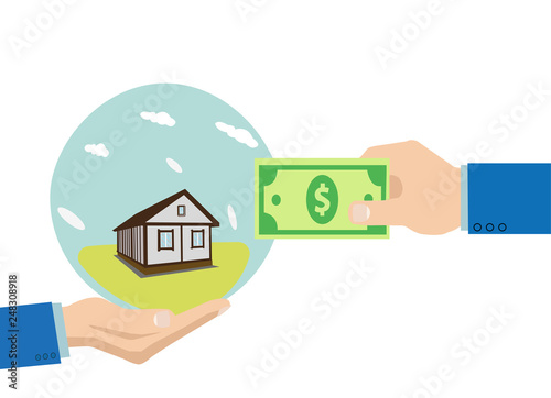 Vector of hands with dollar money and a house.