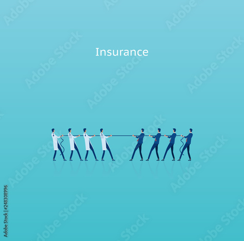 Vector of businessmen pulling rope with group of doctors.