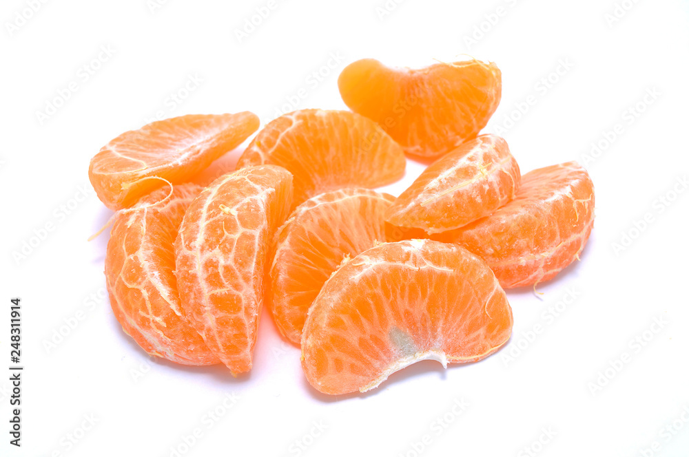 Juicy tangerine on white background close-up Juicy tangerine on white background close-up