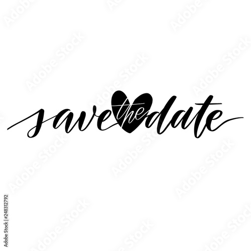 Save the date wedding lettering emblem with heart. Hand crafted design elements for your wedding invitation. Vector  illustration.