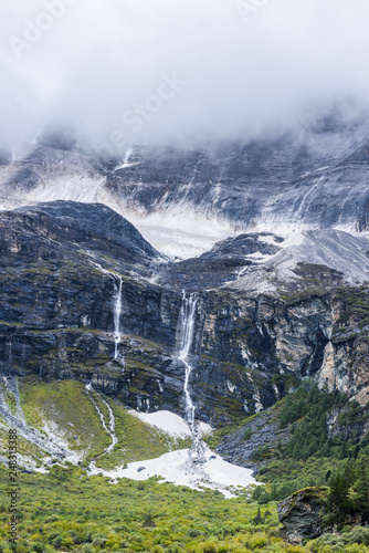 Close view of The Yangmaiyong Snow Mountain (know as “Manjusri” in Tibetan), Daocheng Yading National Nature Reserve (know as Nyidên in Tibetan), Ganzi, Sichuan, China.  photo