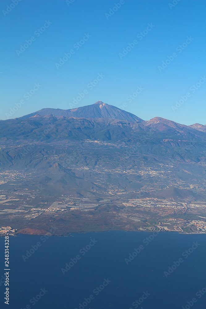 Aerial view on Tenerife island with the volcano Teide, the highest mountain of SpainSpain