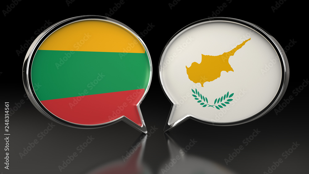 Lithuania and Cyprus flags with Speech Bubbles. 3D illustration Lithuania and Cyprus flags with Speech Bubbles. 3D illustration