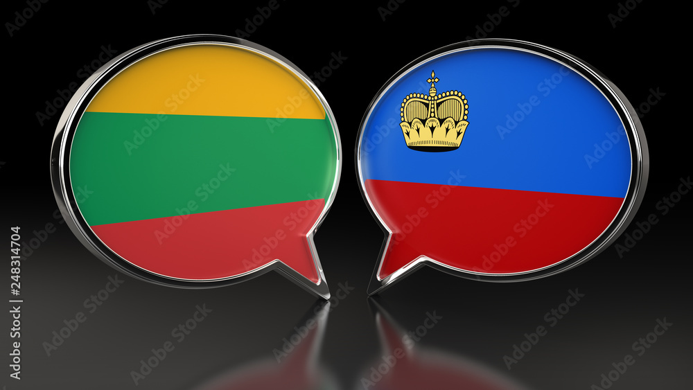 Lithuania and Liechtenstein flags with Speech Bubbles. 3D illustration Lithuania and Liechtenstein flags with Speech Bubbles. 3D illustration