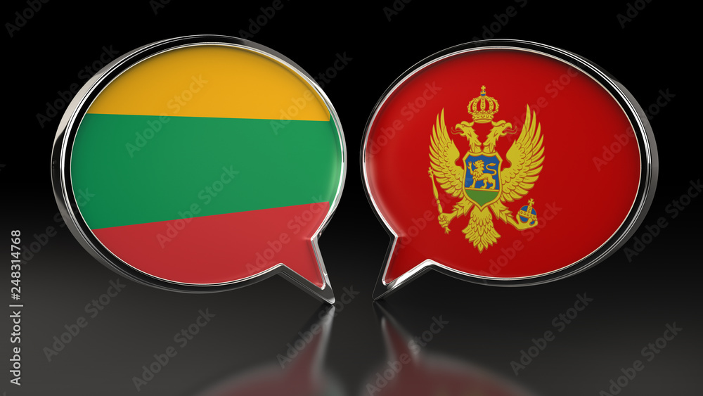 Lithuania and Montenegro flags with Speech Bubbles. 3D illustration Lithuania and Montenegro flags with Speech Bubbles. 3D illustration