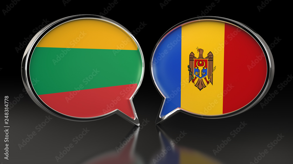 Obraz premium Lithuania and Moldova flags with Speech Bubbles. 3D illustration