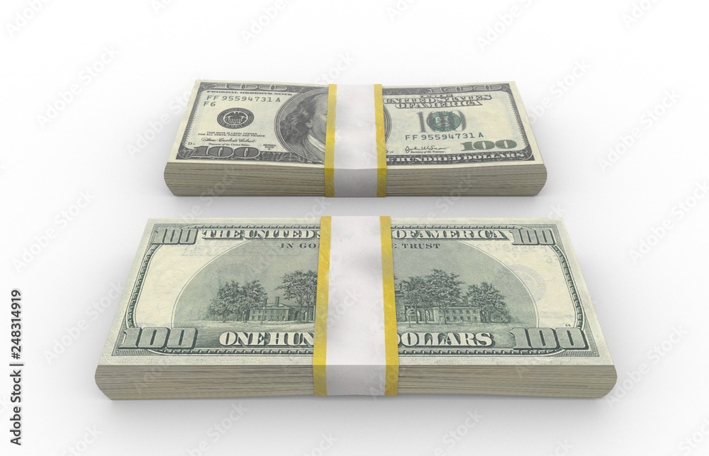 $100 stack front and back over white background $100 stack front and back over white background