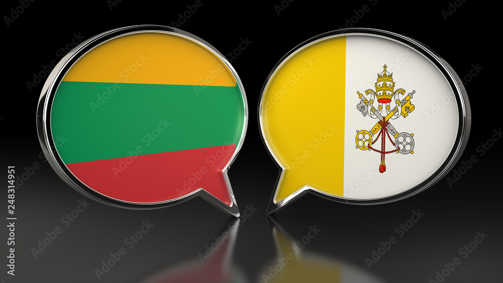 Obraz premium Lithuania and Vatican City flags with Speech Bubbles. 3D illustration