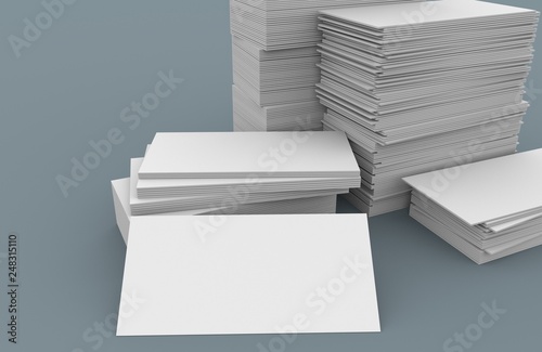 3d illustration of white blank business name card, gift ticket, pass, present close up on simple background. Copy space corporate identity package Template for ID. Mock up concept