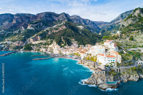 aerial view to lagoon of Amalfi coast in Italy photo