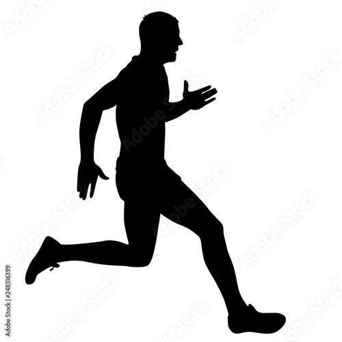 Black Silhouettes Runners sprint men on white background