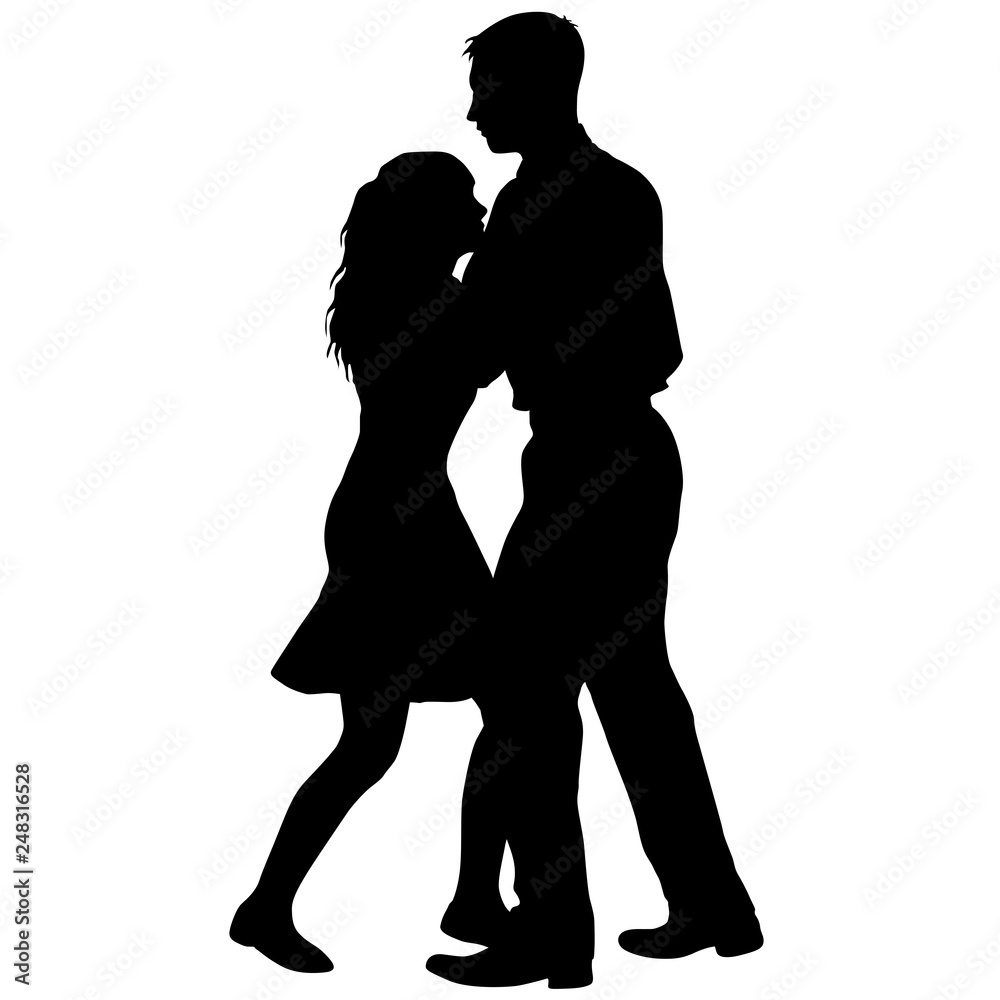 Black silhouettes dancing man and woman on white background Black silhouettes dancing man and woman on white background