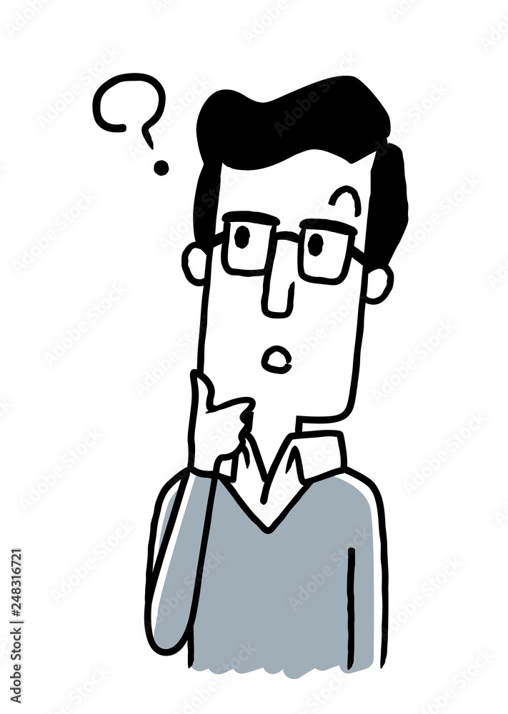 若い男性:疑問、考える 若い男性:疑問、考える