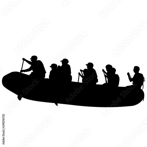 Silhouette descent on a river water rafters on a white background © Arrows