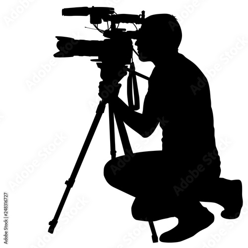 Cameraman with video camera. Silhouettes on white background